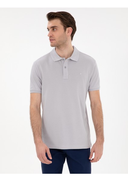 Erkek Açık Gri Slim Fit Kıvrılmaz Polo Yaka Basic Tişört 50302561-VR001