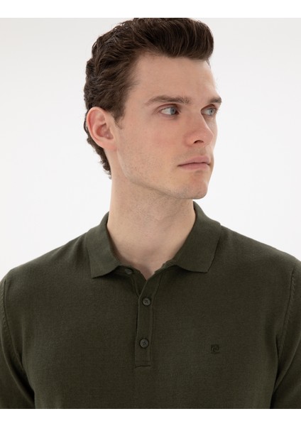Erkek Haki Slim Fit Düğmeli Polo Yaka Triko Tişört 50307320-VR027 fiyatları