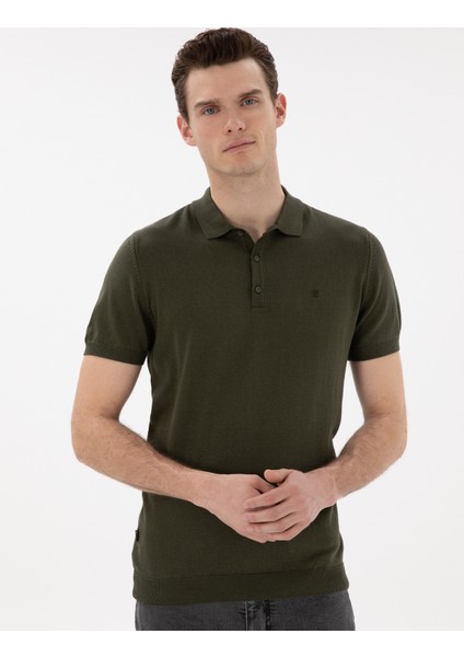 Erkek Haki Slim Fit Düğmeli Polo Yaka Triko Tişört 50307320-VR027 modelleri
