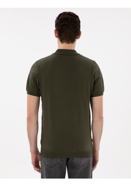 Erkek Haki Slim Fit Düğmeli Polo Yaka Triko Tişört 50307320-VR027 indirimleri