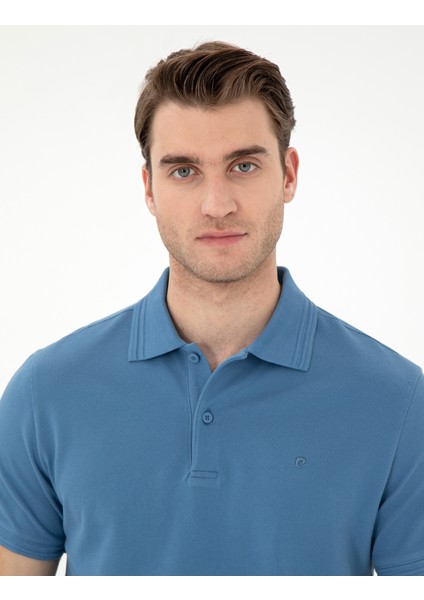 Erkek Koyu Mavi Slim Fit %100 Pamuk Polo Yaka Basic Tişört 50306448-VR032