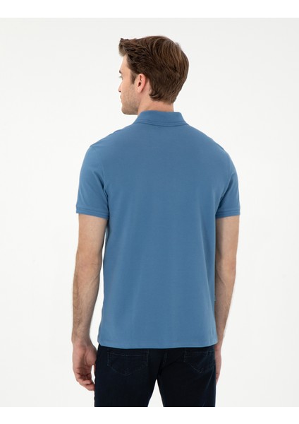 Erkek Koyu Mavi Slim Fit %100 Pamuk Polo Yaka Basic Tişört 50306448-VR032