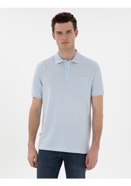 Erkek Açık Mavi Regular Fit Kıvrılmaz Polo Yaka Basic Tişört 50302538-VR003
