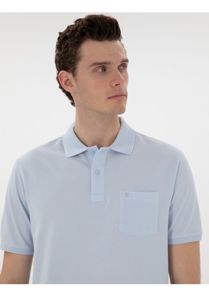 Erkek Açık Mavi Regular Fit Kıvrılmaz Polo Yaka Basic Tişört 50302538-VR003