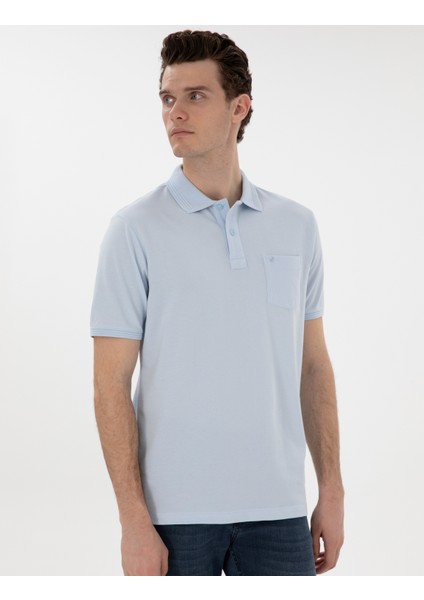 Erkek Açık Mavi Regular Fit Kıvrılmaz Polo Yaka Basic Tişört 50302538-VR003