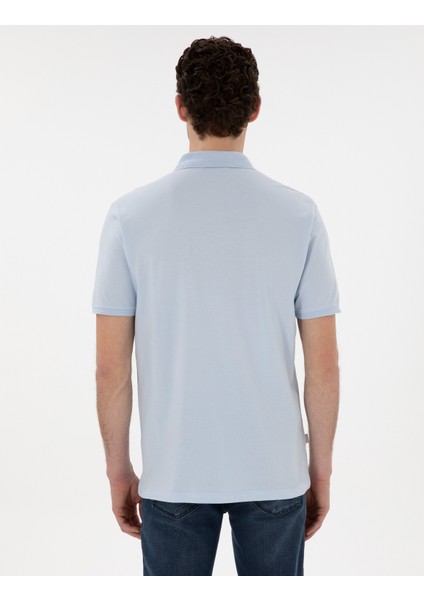 Erkek Açık Mavi Regular Fit Kıvrılmaz Polo Yaka Basic Tişört 50302538-VR003