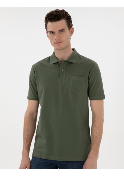 Erkek Haki Regular Fit Kıvrılmaz Polo Yaka Basic Tişört 50302538-VR027