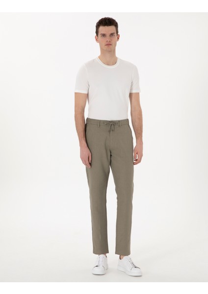 Erkek Haki Carrot Fit %100 Keten Kanvas Pantolon 50301811-VR027