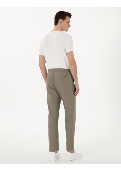 Erkek Haki Carrot Fit %100 Keten Kanvas Pantolon 50301811-VR027