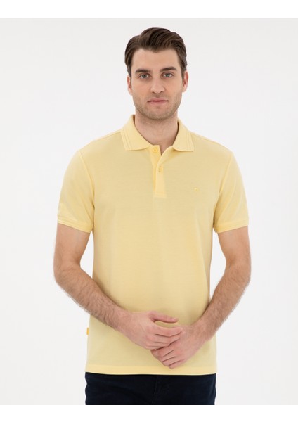 Erkek Açık Sarı Slim Fit %100 Pamuk Polo Yaka Basic Tişört 50306448-VR004