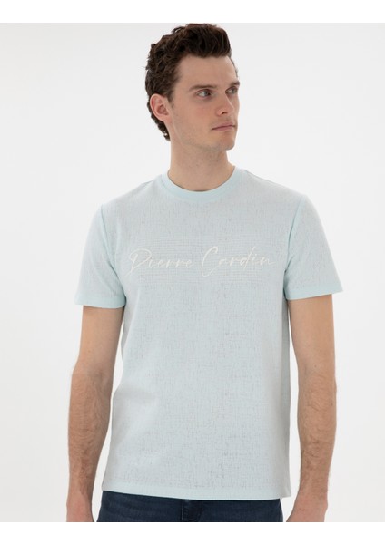 Erkek Su Yeşili Slim Fit Tişört 50302567-VR048