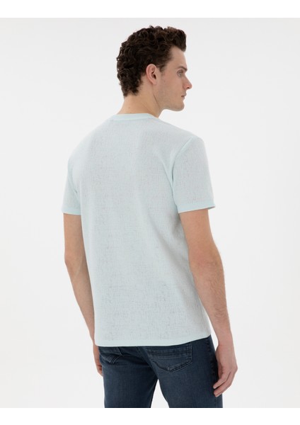 Erkek Su Yeşili Slim Fit Tişört 50302567-VR048