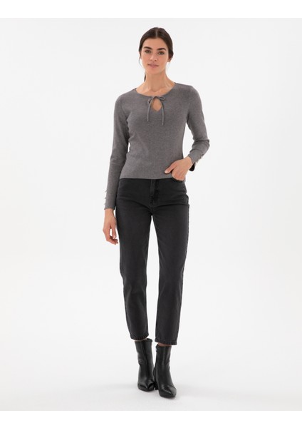 Kadın Gri Melanj Slim Fit Kazak 50290555-VR086