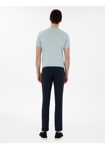 Erkek Lacivert Slim Fit Bağcıklı Kanvas Pantolon 50305260-VR033