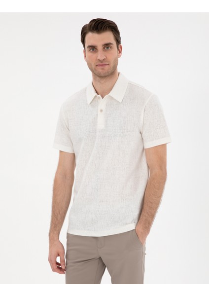 Erkek Ekru Slim Fit Polo Yaka Tişört 50307581-VR019