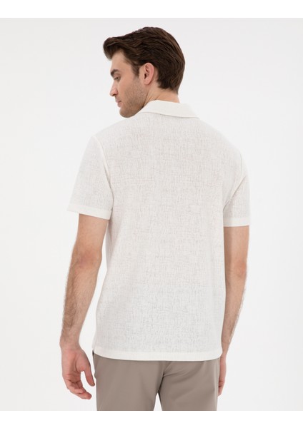 Erkek Ekru Slim Fit Polo Yaka Tişört 50307581-VR019
