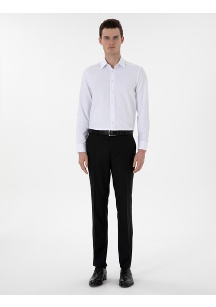 Erkek Beyaz Regular Fit Armürlü Uzun Kollu Gömlek 50303376-VR013
