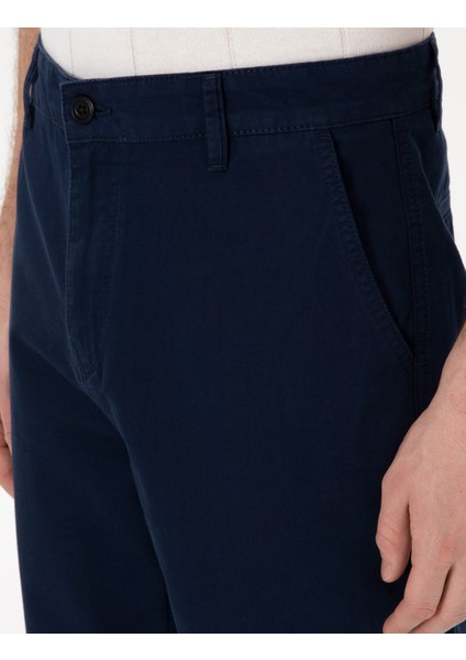 Erkek Lacivert Loose Fit Rahat Kalıp Keten Karışımlı Kanvas Pantolon 50305588-VR033