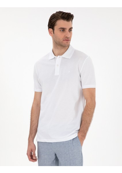 Erkek Beyaz Slim Fit Kıvrılmaz Polo Yaka Basic Tişört 50302561-VR013
