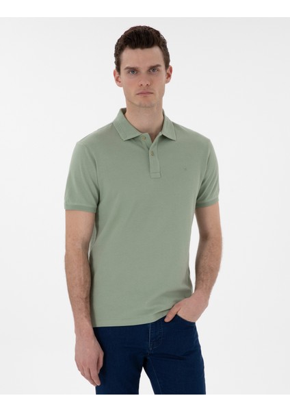 Erkek Çağla Yeşili Slim Fit Kıvrılmaz Polo Yaka Basic Tişört 50302561-VR016