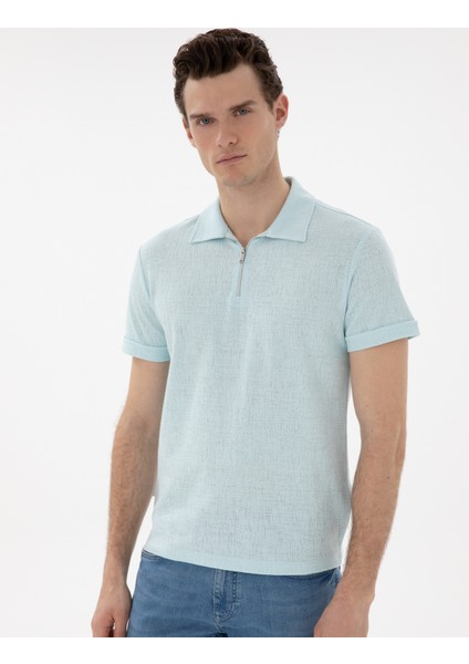 Erkek Su Yeşili Slim Fit Tişört 50302586-VR048