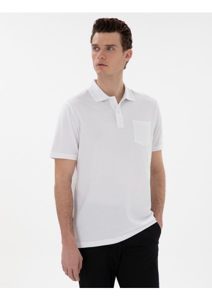Erkek Beyaz Regular Fit Kıvrılmaz Polo Yaka Basic Tişört 50302538-VR013