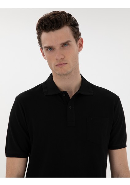 Erkek Siyah Regular Fit Kıvrılmaz Polo Yaka Basic Tişört 50302538-VR046