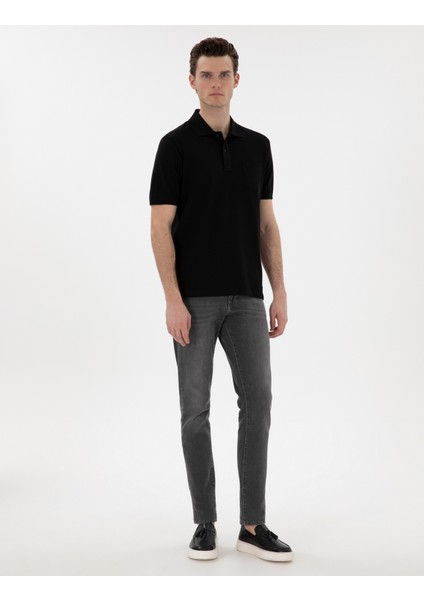 Erkek Siyah Regular Fit Kıvrılmaz Polo Yaka Basic Tişört 50302538-VR046