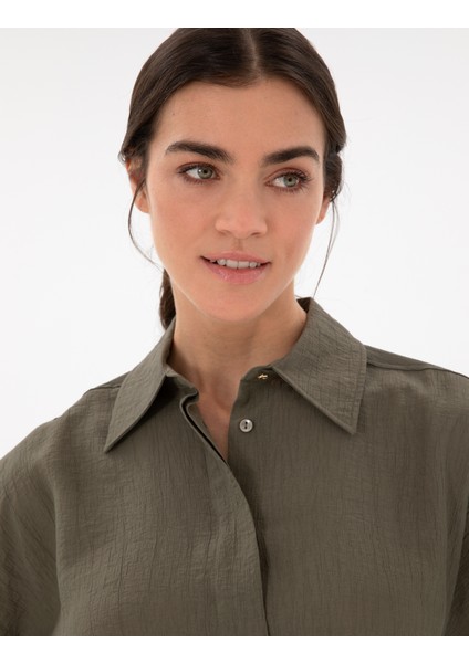 Kadın Haki Oversize Uzun Kollu Gömlek 50306501-VR027