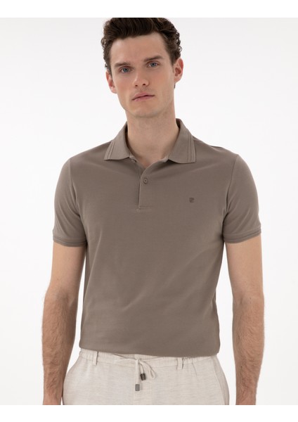 Erkek Koyu Vizon Slim Fit %100 Pamuk Polo Yaka Basic Tişört 50306448-VR241 modelleri