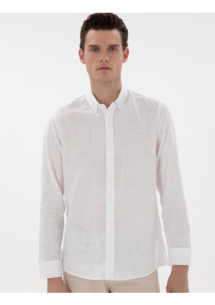 Erkek Beyaz Slim Fit Keten Görünümlü Gömlek 50302710-VR013 modelleri