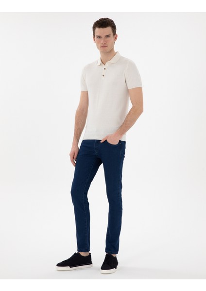 Erkek Ekru Slim Fit Düğmeli Polo Yaka Triko Tişört 50307320-VR019