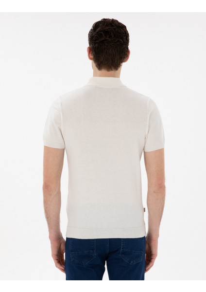 Erkek Ekru Slim Fit Düğmeli Polo Yaka Triko Tişört 50307320-VR019