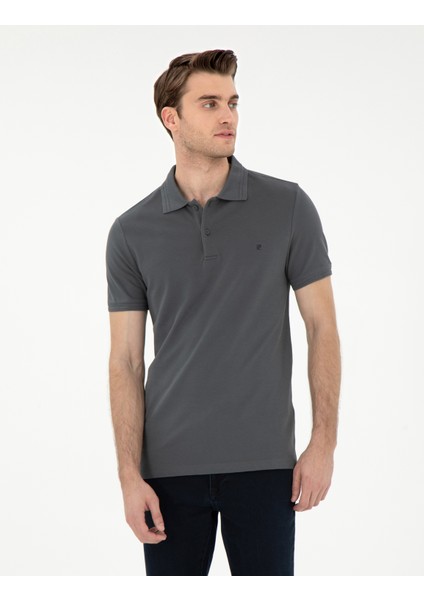 Erkek Antrasit Slim Fit %100 Pamuk Polo Yaka Basic Tişört 50306448-VR006