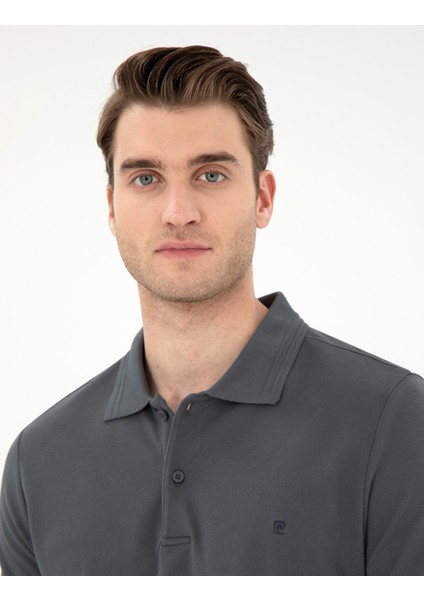 Erkek Antrasit Slim Fit %100 Pamuk Polo Yaka Basic Tişört 50306448-VR006