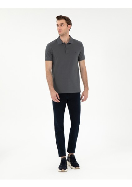 Erkek Antrasit Slim Fit %100 Pamuk Polo Yaka Basic Tişört 50306448-VR006