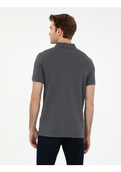 Erkek Antrasit Slim Fit %100 Pamuk Polo Yaka Basic Tişört 50306448-VR006