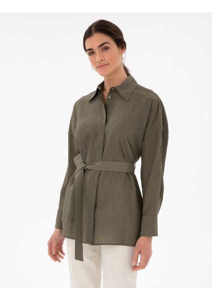 Kadın Haki Oversize Uzun Kollu Gömlek 50306501-VR027