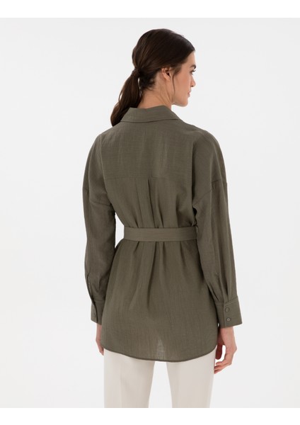 Kadın Haki Oversize Uzun Kollu Gömlek 50306501-VR027