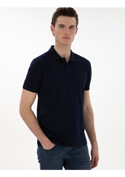 Erkek Lacivert Slim Fit Kıvrılmaz Polo Yaka Basic Tişört 50302561-VR033 modelleri