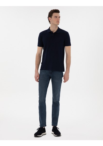 Erkek Lacivert Slim Fit Kıvrılmaz Polo Yaka Basic Tişört 50302561-VR033 fırsatları