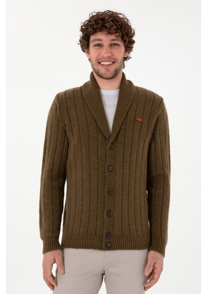 Slim Fit Erkek Haki Hırka Kolsuz %80 Akrilik Kumaş ile Şık Görünüm