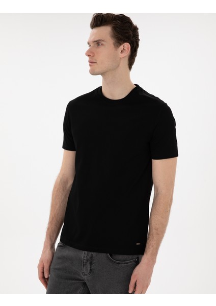 Erkek Siyah Slim Fit Merserize Basic Tişört 50302560-VR046