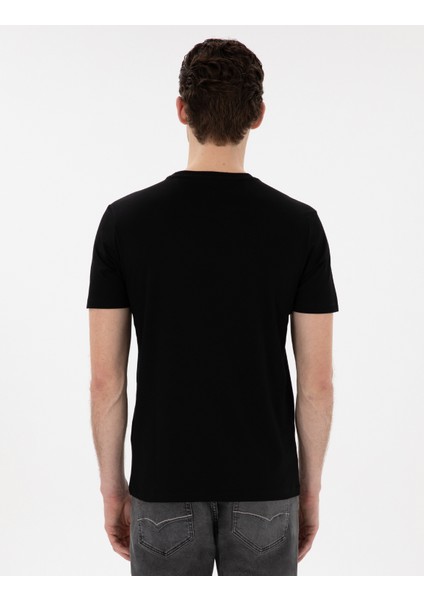 Erkek Siyah Slim Fit Merserize Basic Tişört 50302560-VR046