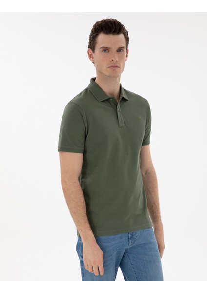 Erkek Haki Slim Fit Kıvrılmaz Polo Yaka Basic Tişört 50302561-VR027