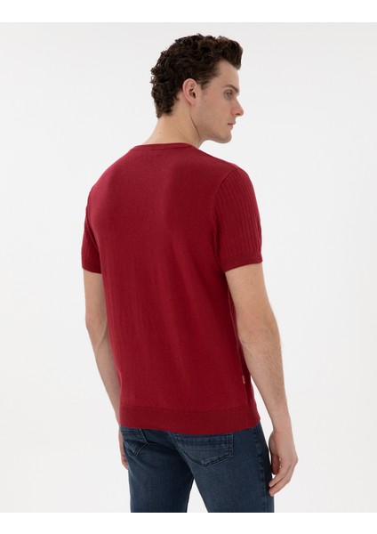 Erkek Nar Çiçeği Keten Karışımlı Regular Fit Bisiklet Yaka Triko Tişört 50305992-VR239 indirimleri