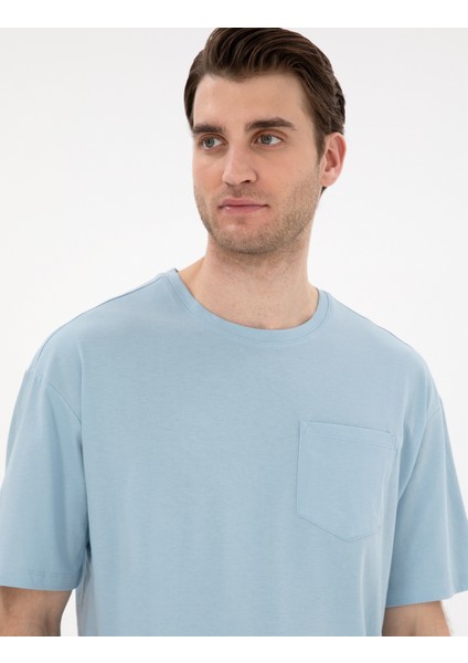 Erkek Açık Mavi Comfort Fit Basic Tişört 50306991-VR003