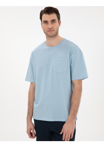 Erkek Açık Mavi Comfort Fit Basic Tişört 50306991-VR003