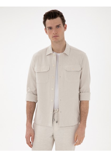 Erkek Bej Rahat Kalıp Uzun Kollu Gömlek 50304593-VR011