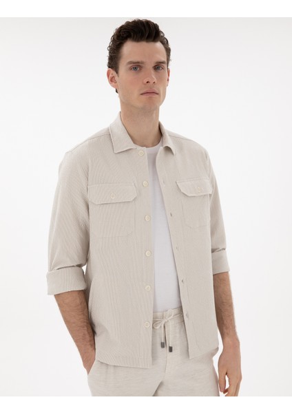 Erkek Bej Rahat Kalıp Uzun Kollu Gömlek 50304593-VR011 modelleri